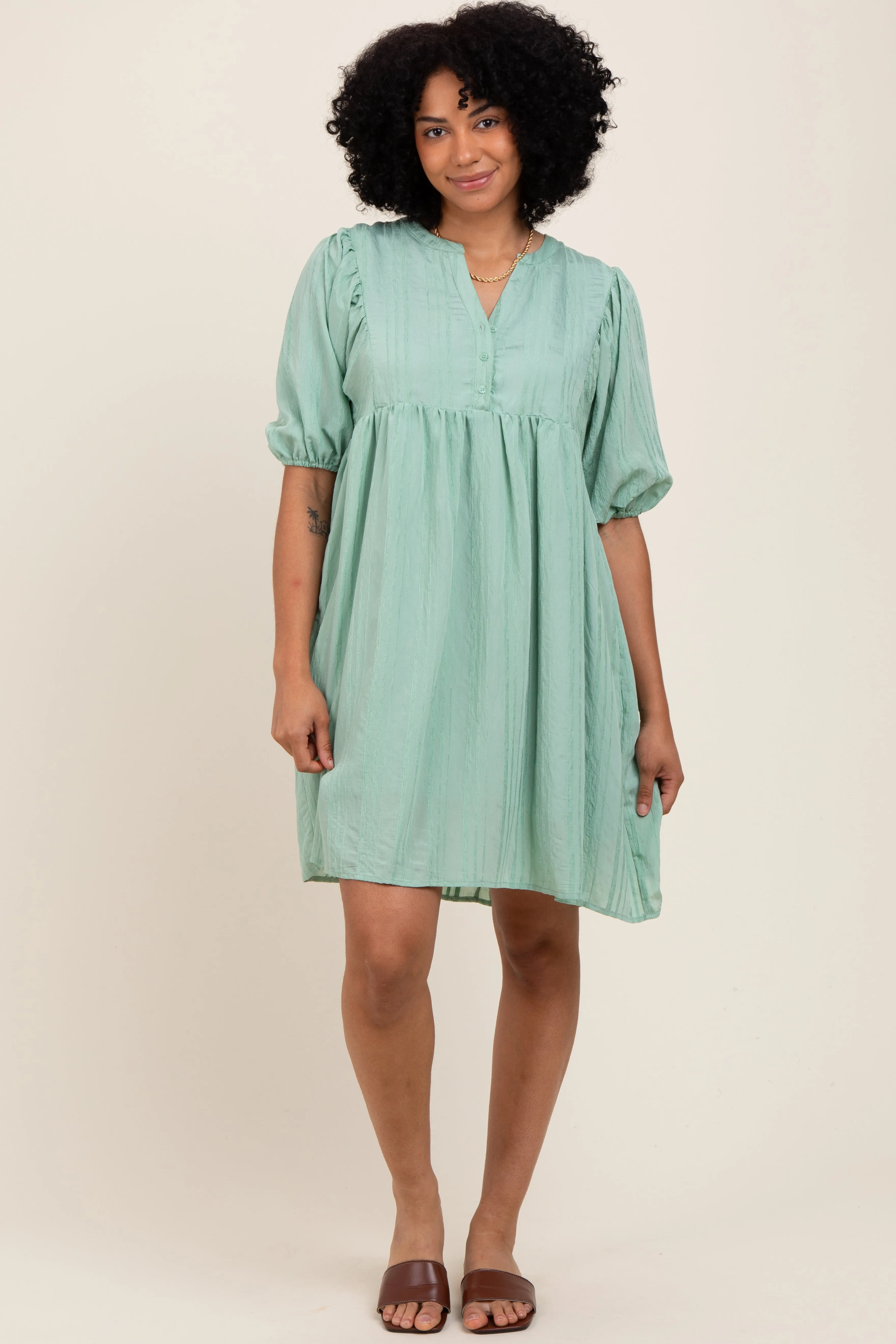 Light Olive Sheer Stripe Textured Mini Dress sold by Pinkblush