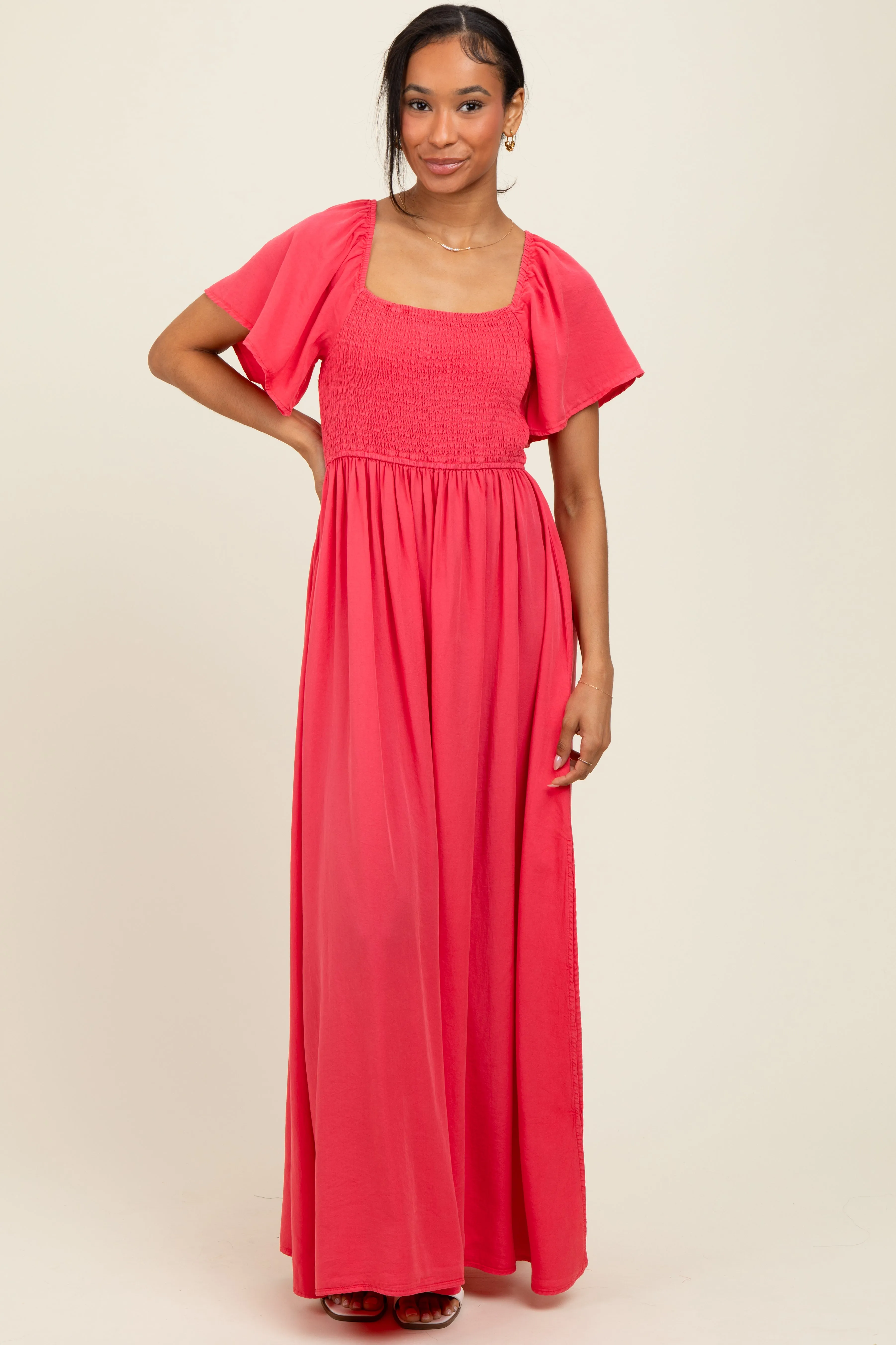 Coral Chambray Smocked Maxi Dress sold by Pinkblush product image thumbnail 2