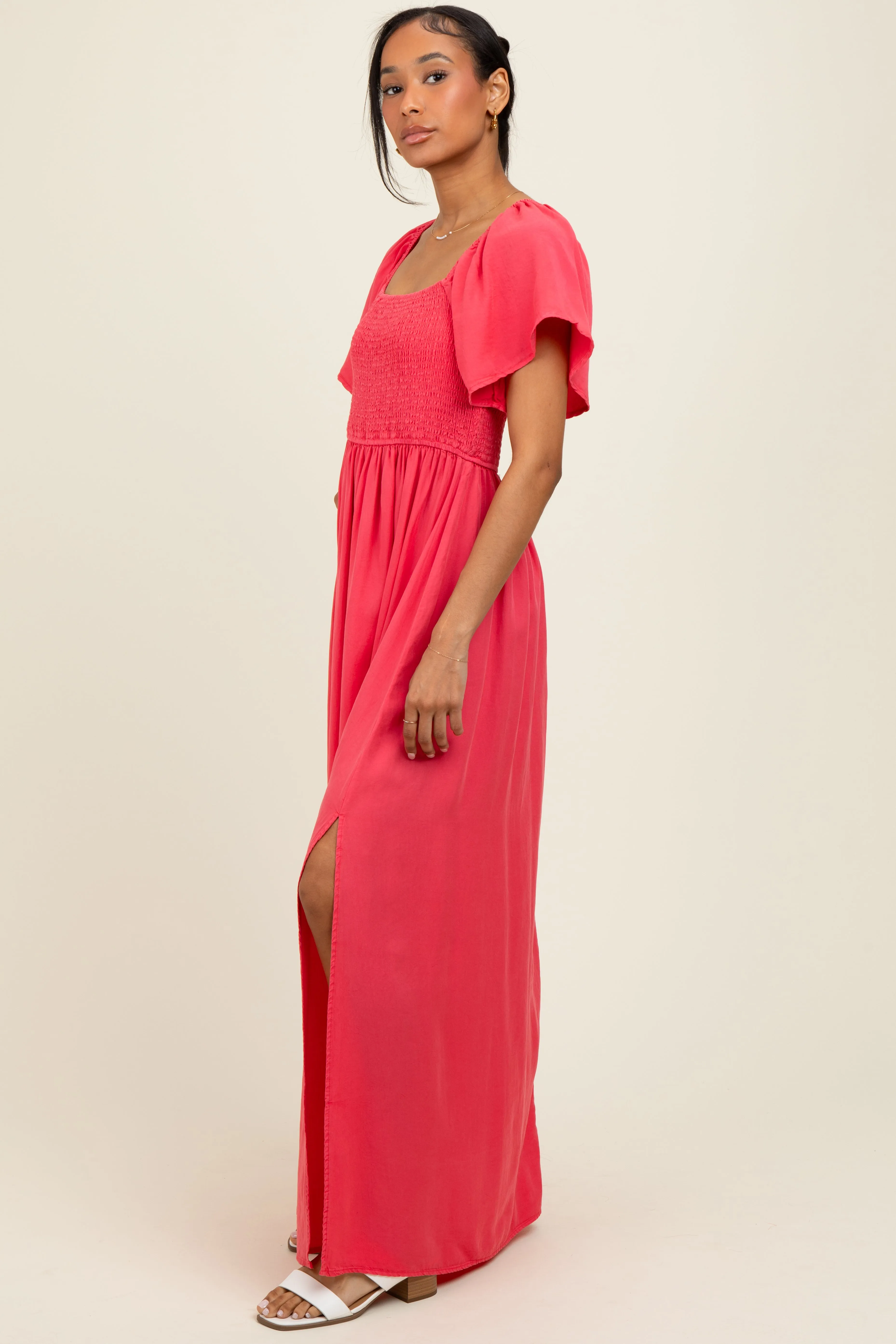 Coral Chambray Smocked Maxi Dress sold by Pinkblush product image thumbnail 3