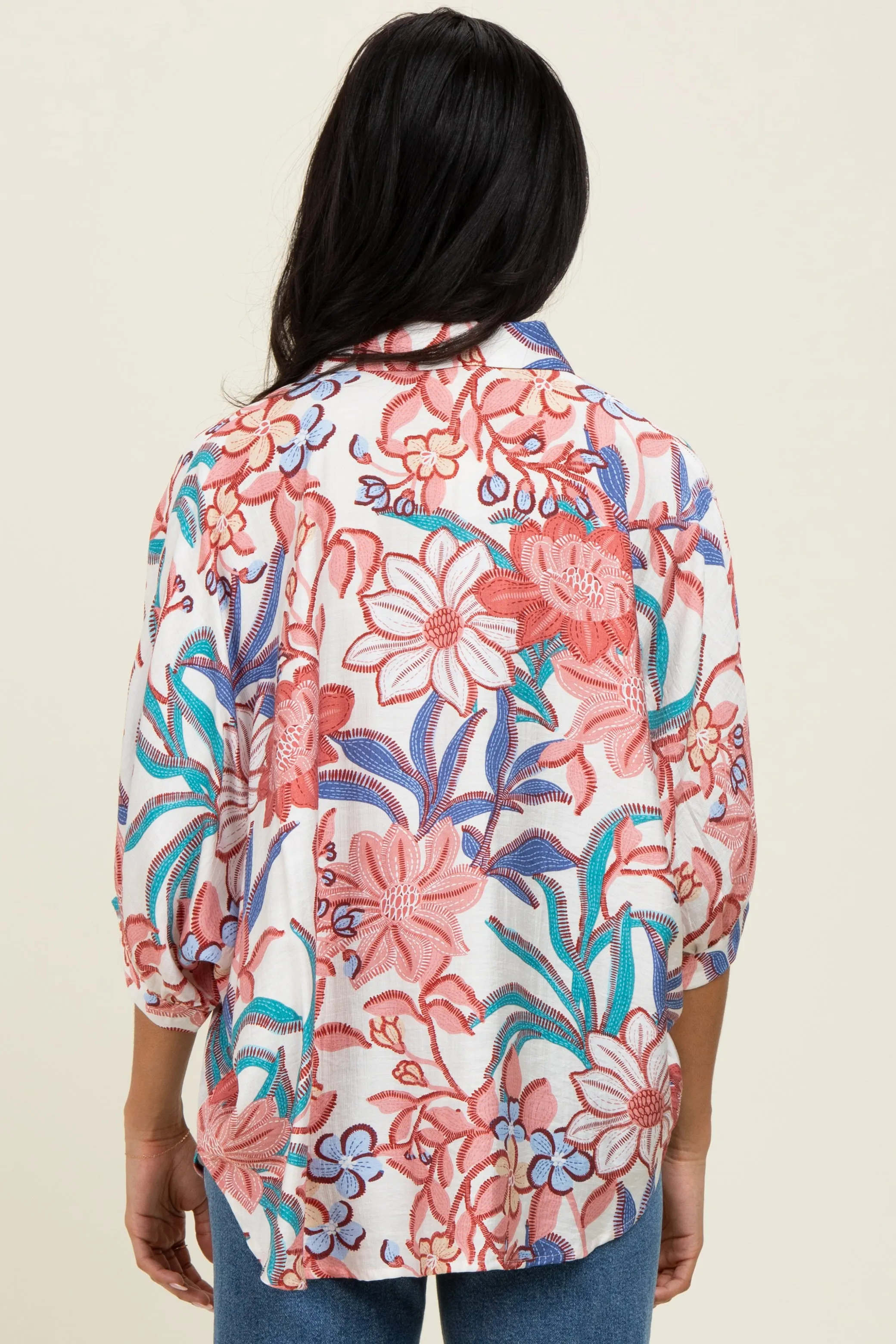 Pink Floral Embroidered Oversized Short Sleeve Blouse sold by Pinkblush product image thumbnail 3