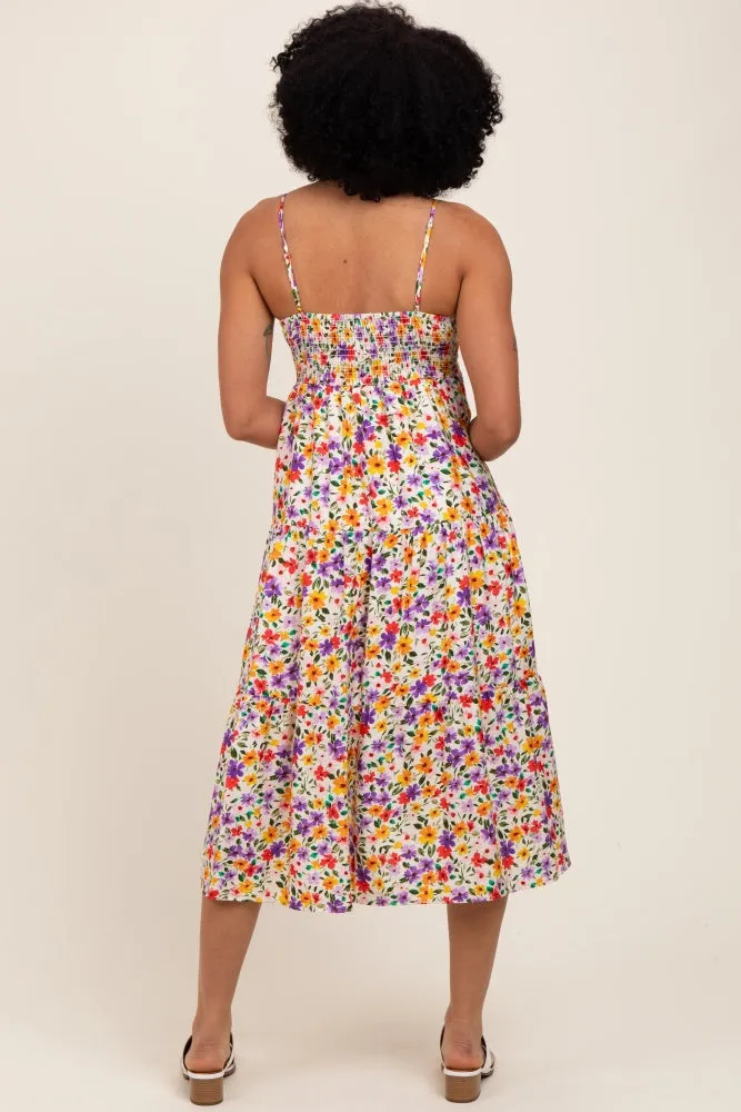 Ivory Floral Cami Strap Midi Dress sold by Pinkblush product image thumbnail 3