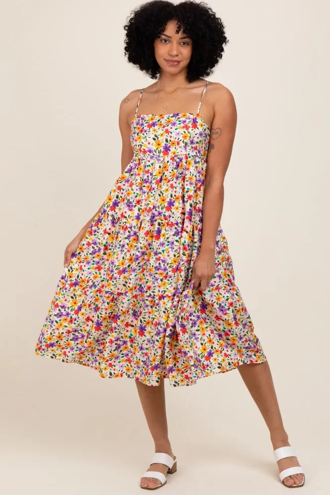 Ivory Floral Cami Strap Midi Dress sold by Pinkblush