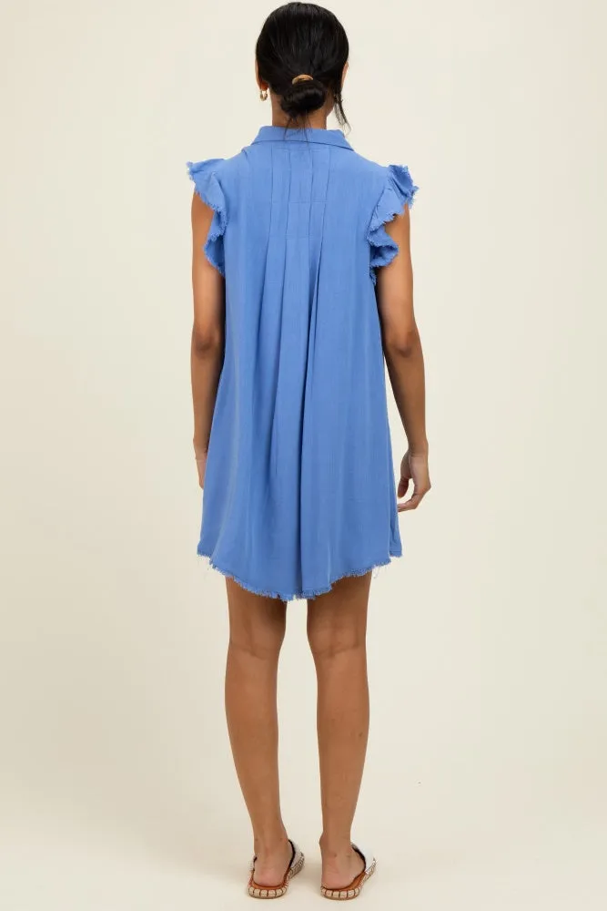Periwinkle Fringe Detail Ruffle Sleeve Shirt Dress sold by Pinkblush product image thumbnail 3