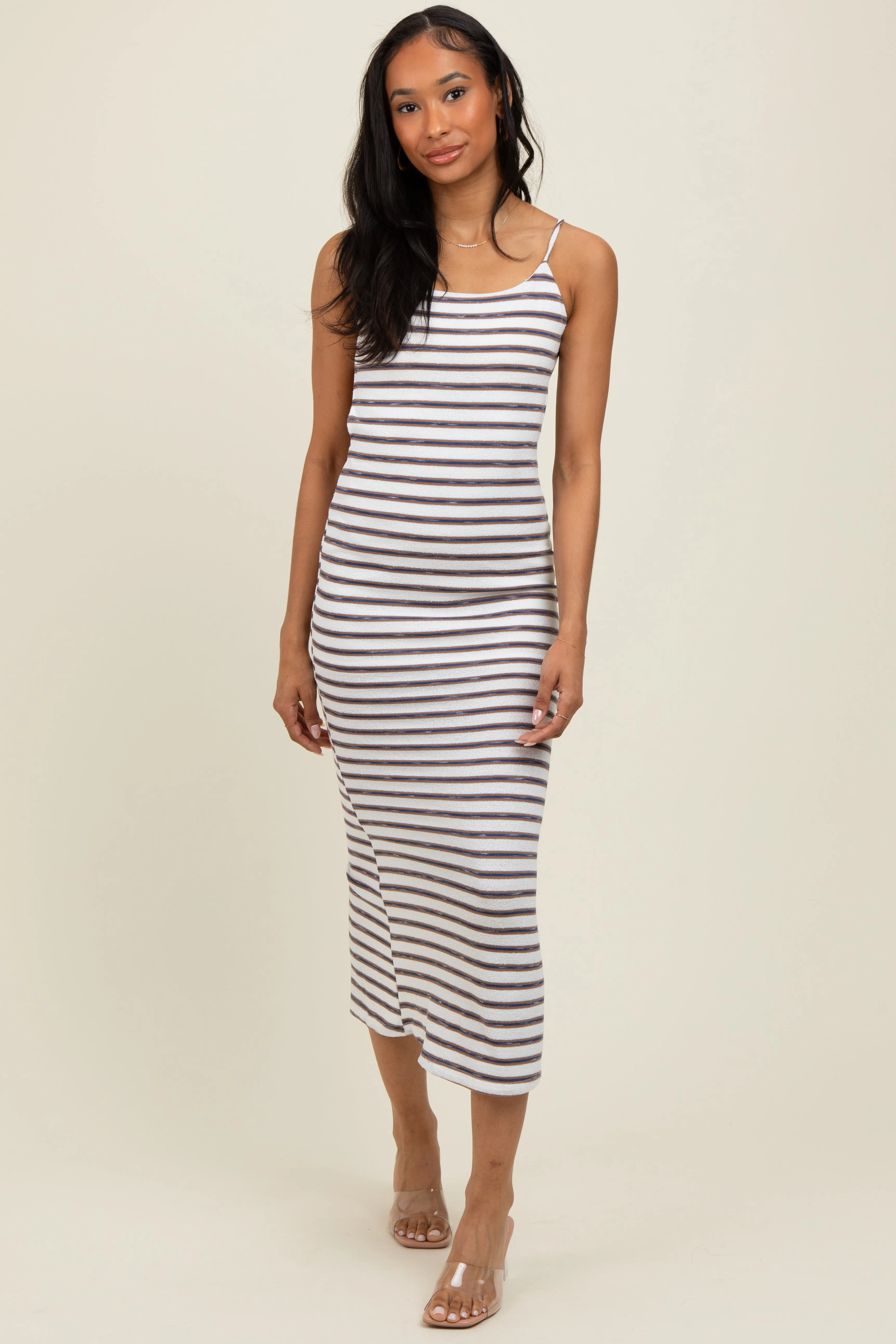 White Striped Backless Tie Maxi Dress sold by Pinkblush product image thumbnail 2