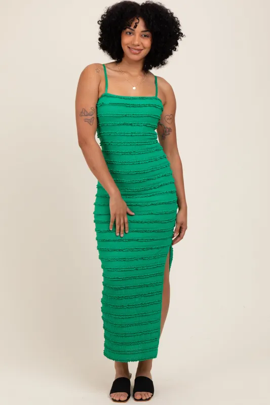 Green Ruffle Tiered Fitted Maxi Dress sold by Pinkblush