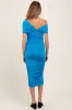 Blue Knotted Off Shoulder Ruched Maternity Midi Dress sold by Pinkblush