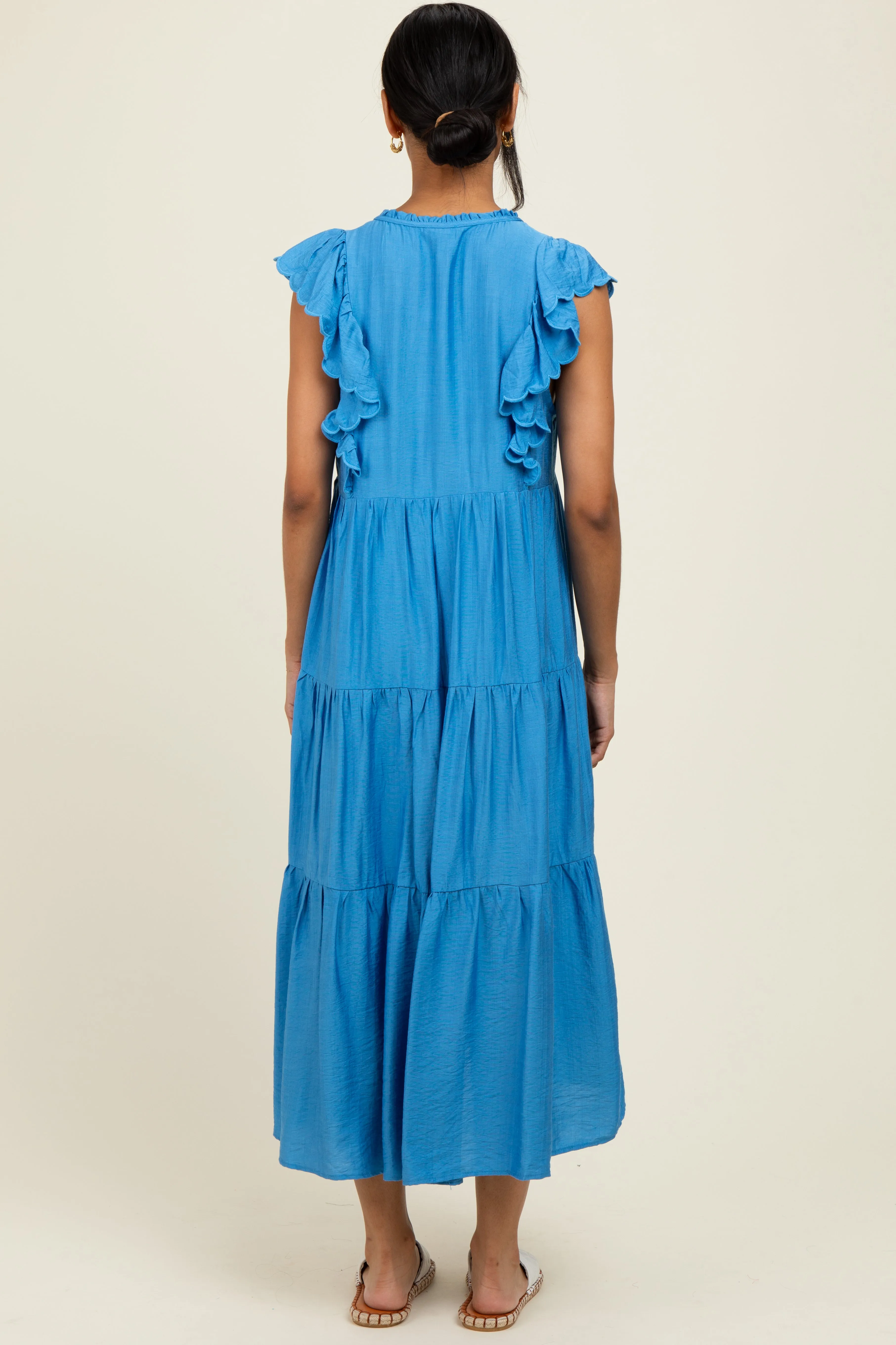 Blue Ruffle Sleeve Tiered Midi Dress sold by Pinkblush product image thumbnail 3