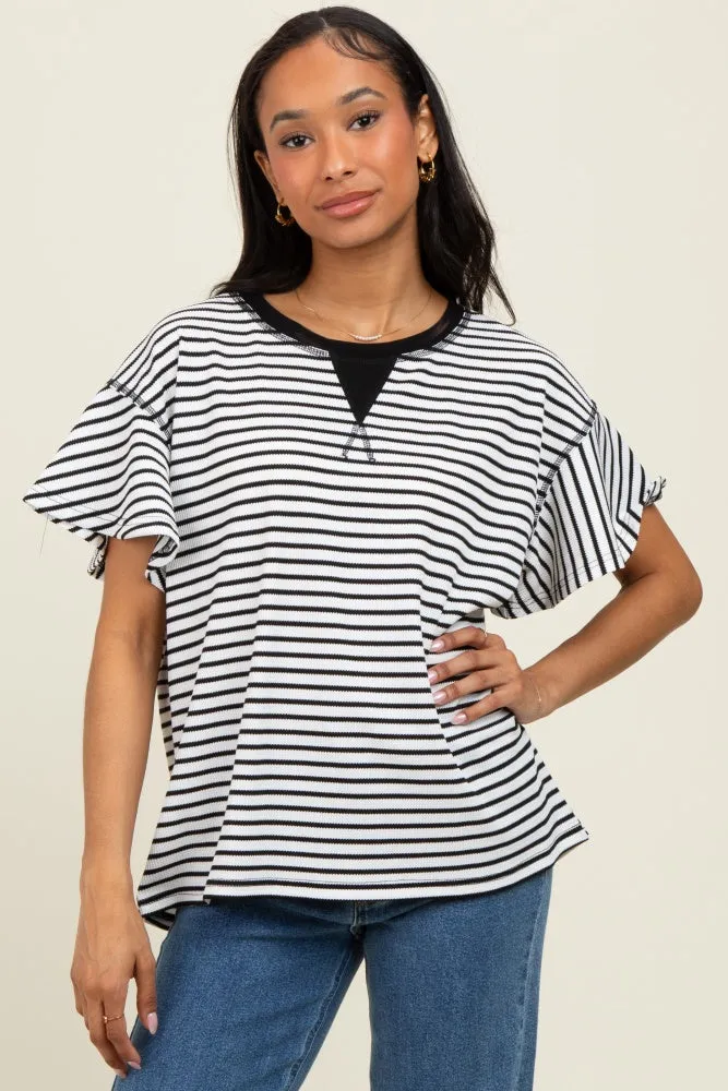 Black Striped Ribbed Relaxed Short Sleeve Top sold by Pinkblush