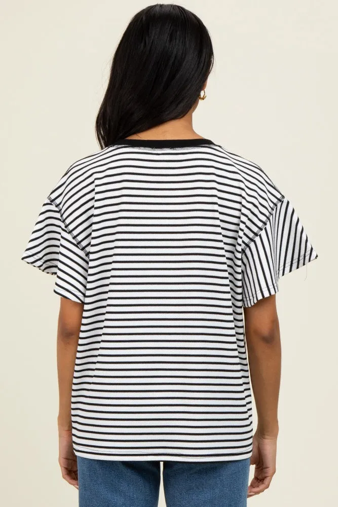 Black Striped Ribbed Relaxed Short Sleeve Top sold by Pinkblush product image thumbnail 3