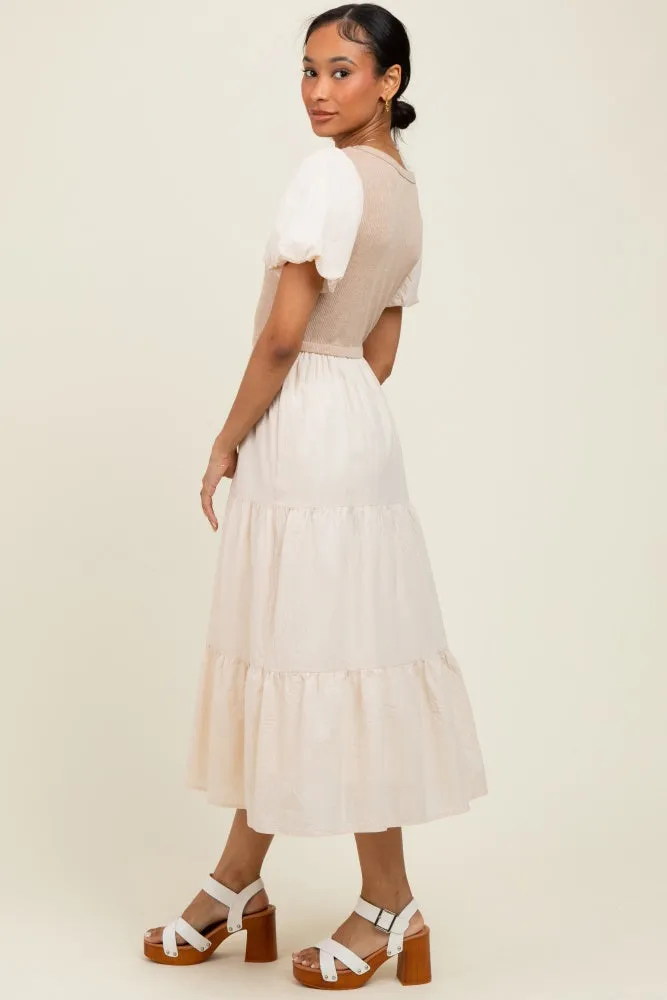 Cream Knit Mixed Tiered Midi Dress sold by Pinkblush product image thumbnail 2
