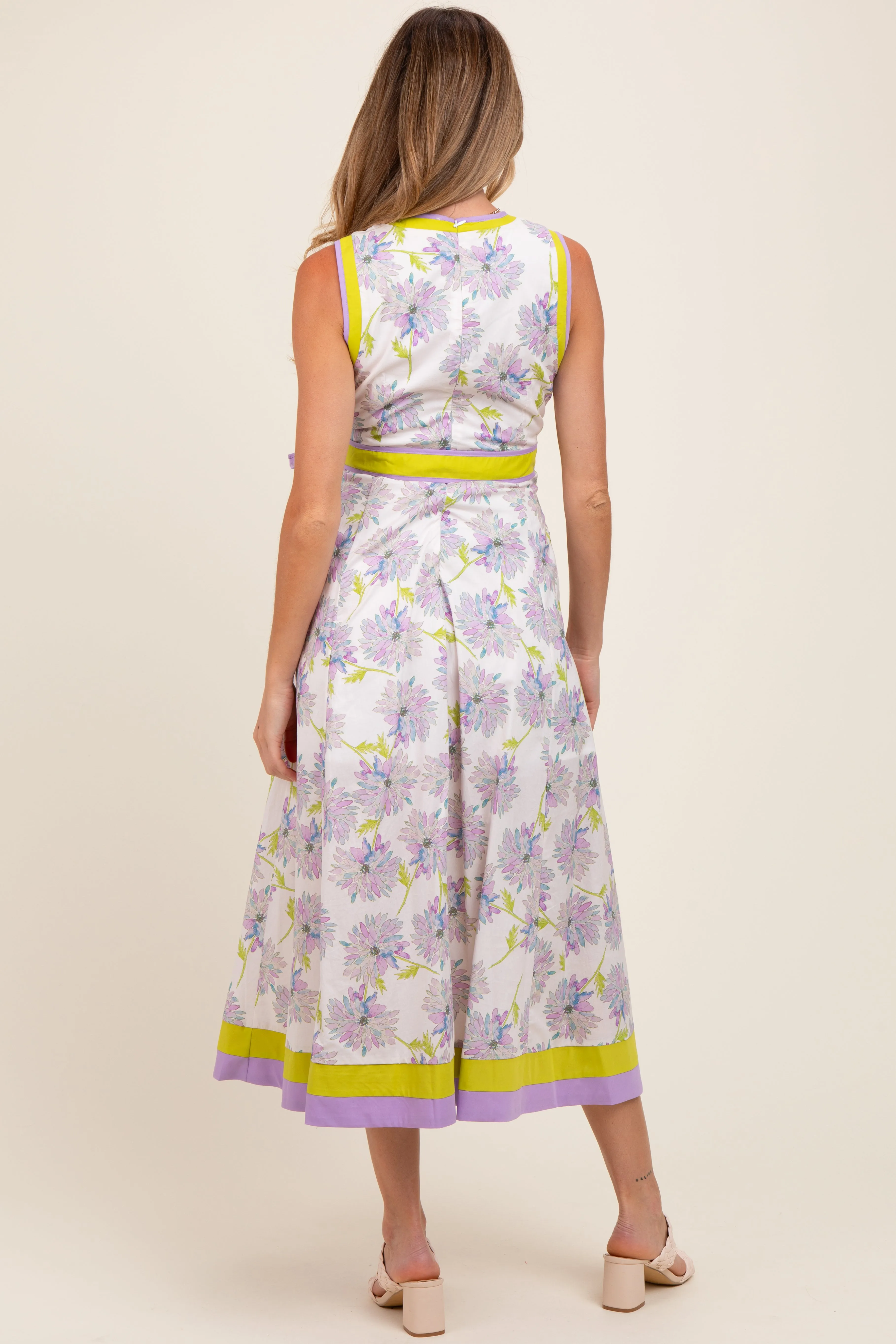 Lavender Floral Sleeveless Sash Tie Maternity Midi Dress sold by Pinkblush product image thumbnail 3