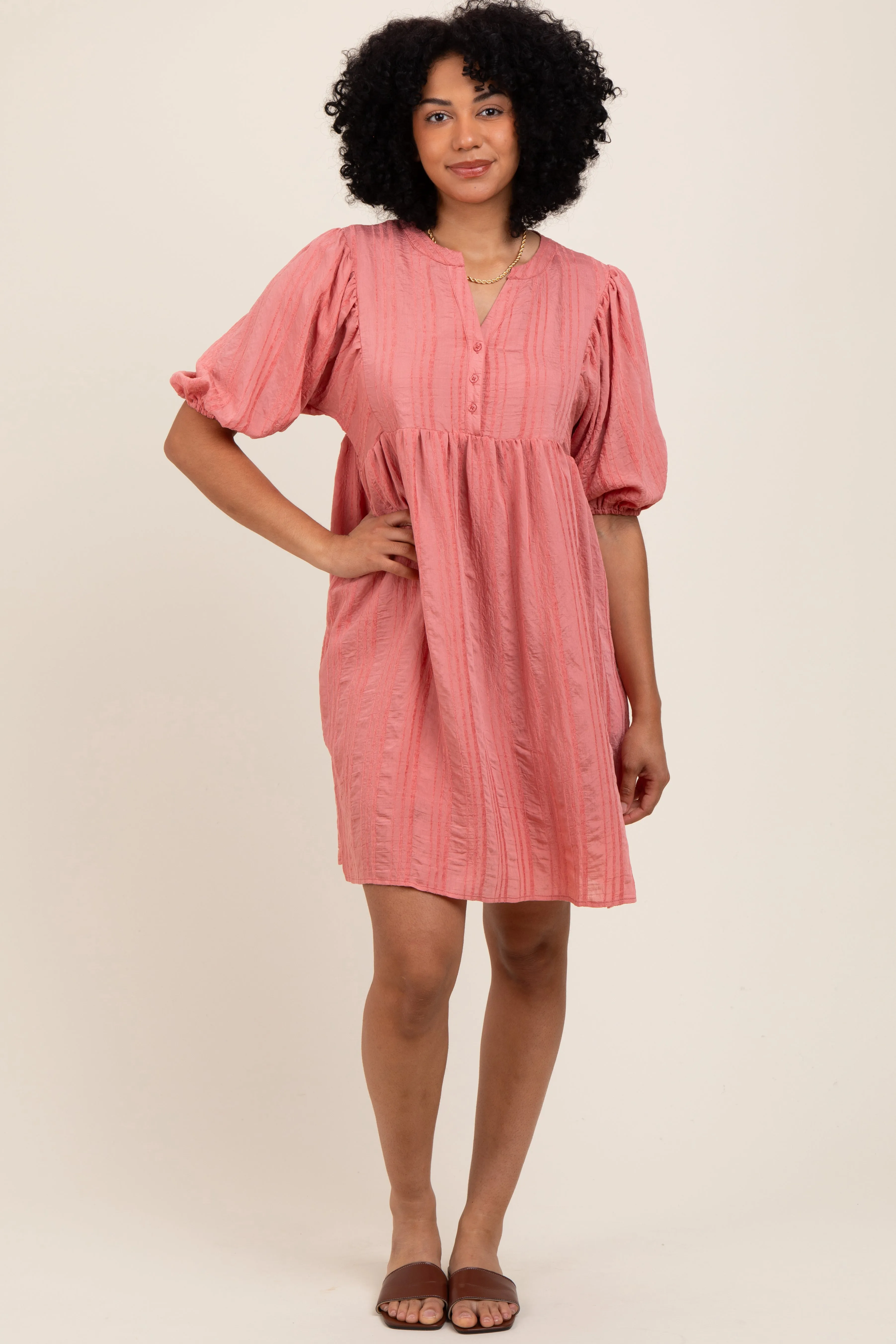 Mauve Sheer Stripe Textured Mini Dress sold by Pinkblush