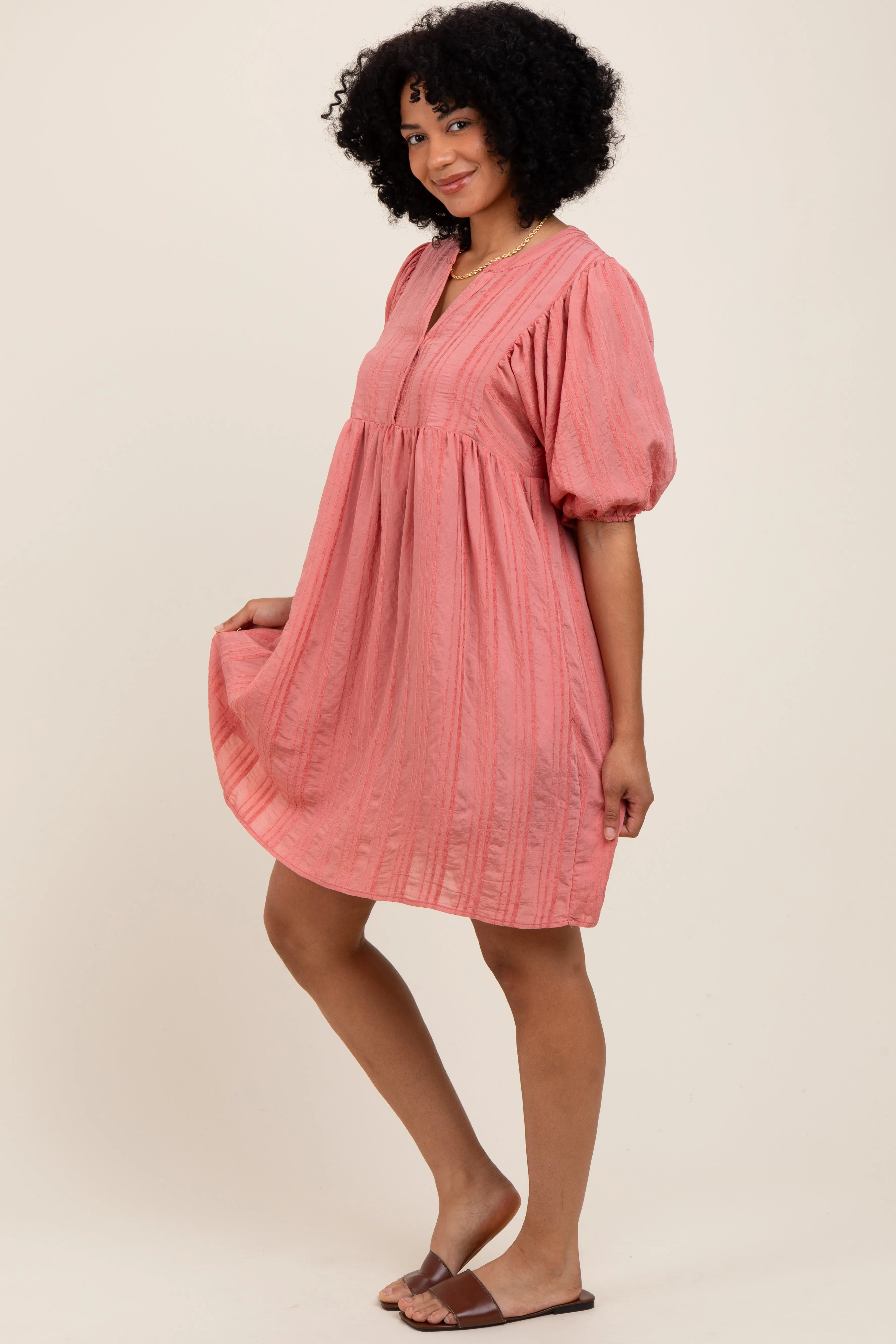 Mauve Sheer Stripe Textured Mini Dress sold by Pinkblush product image thumbnail 2