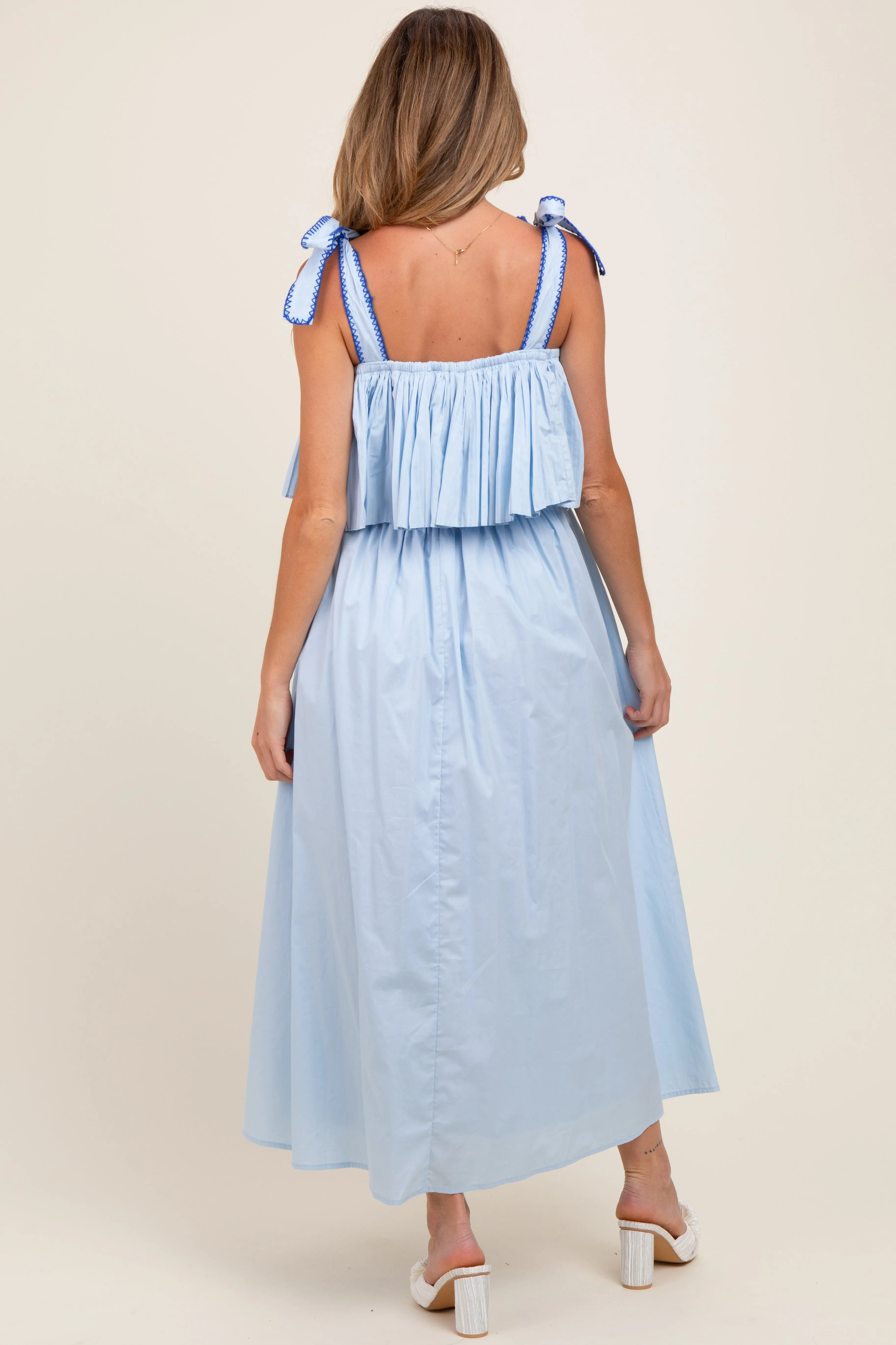 Light Blue Shoulder Tie Flounce Maternity Midi Dress sold by Pinkblush product image thumbnail 4