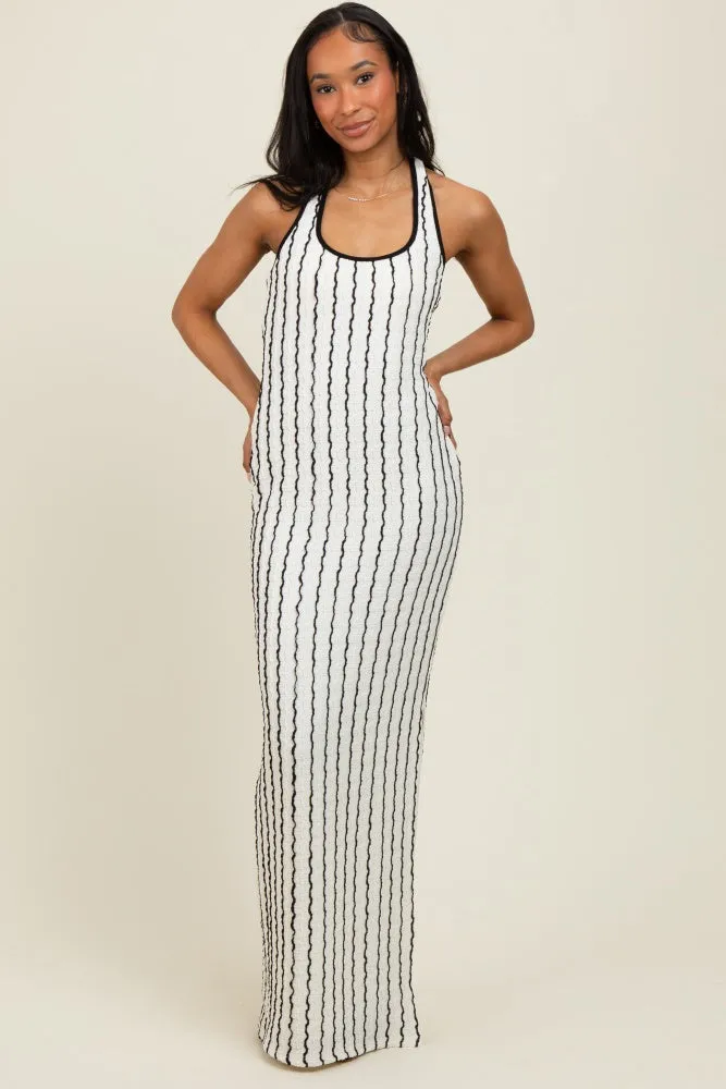 White Textured Stripe Halter Side Slit Maxi Dress sold by Pinkblush product image thumbnail 3