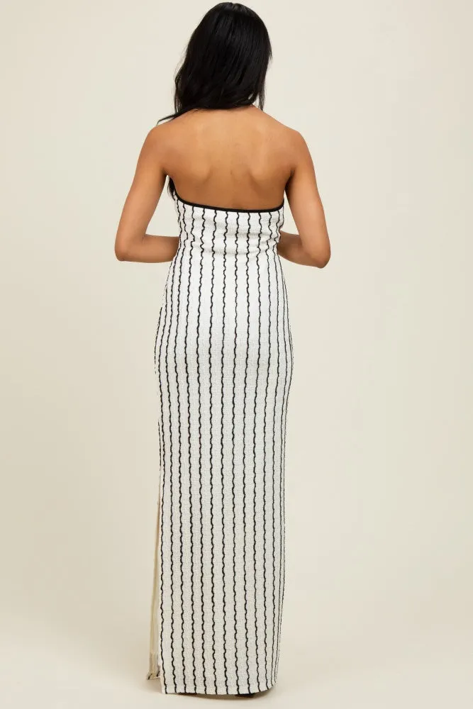 White Textured Stripe Halter Side Slit Maxi Dress sold by Pinkblush product image thumbnail 4