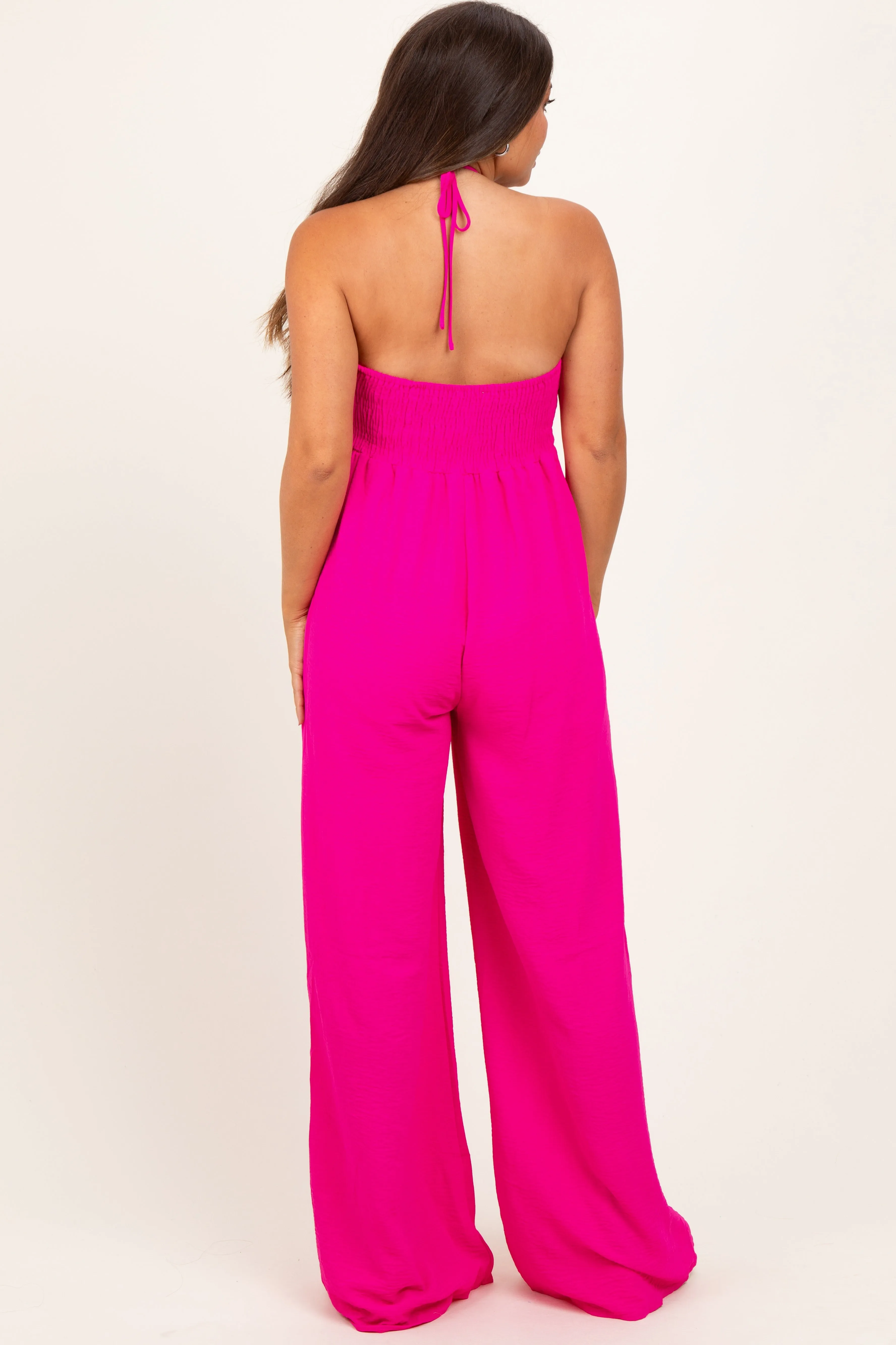 Fuchsia Halter Neck Wide Leg Maternity Jumpsuit sold by Pinkblush product image thumbnail 3