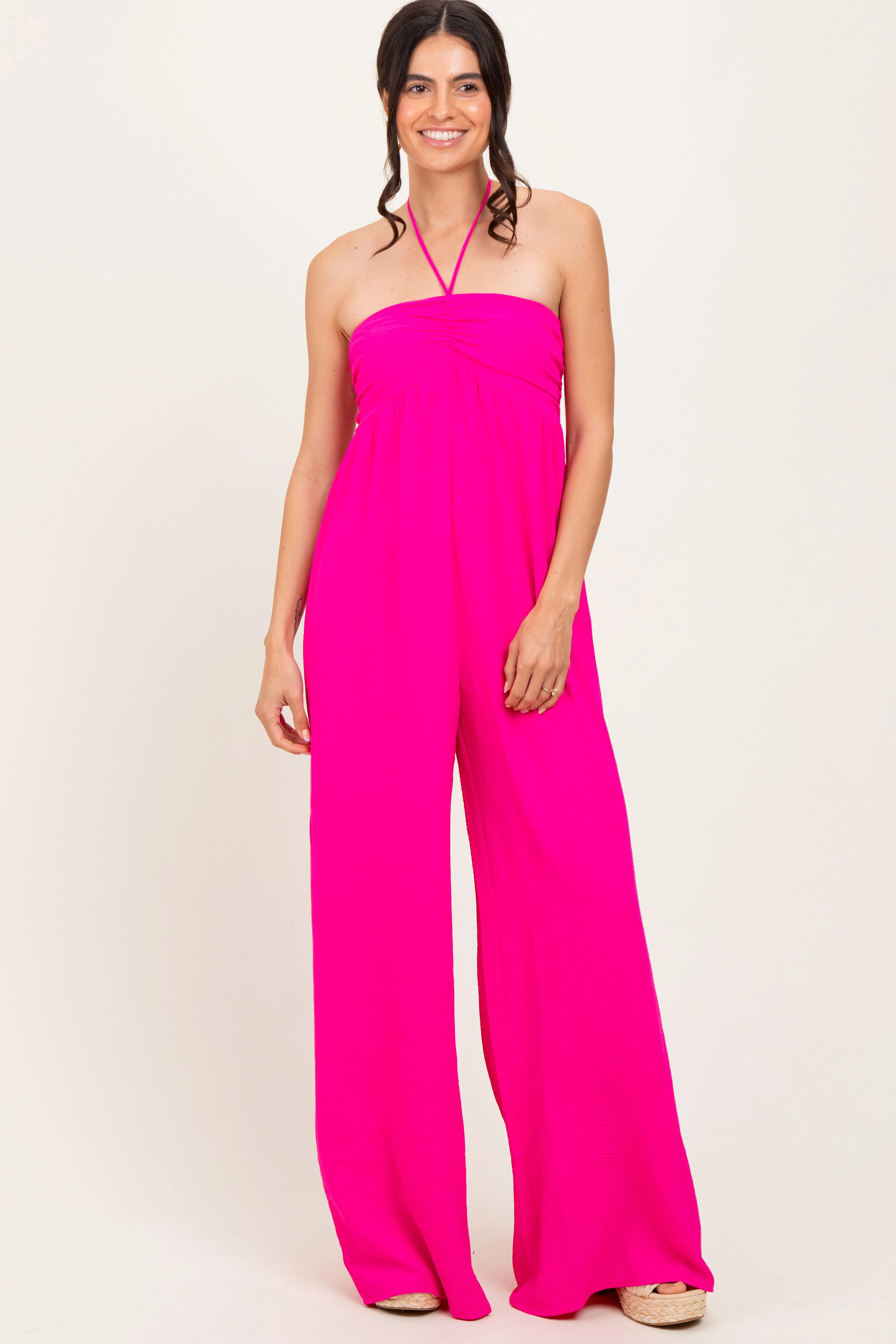 Fuchsia Halter Neck Wide Leg Maternity Jumpsuit sold by Pinkblush product image thumbnail 4