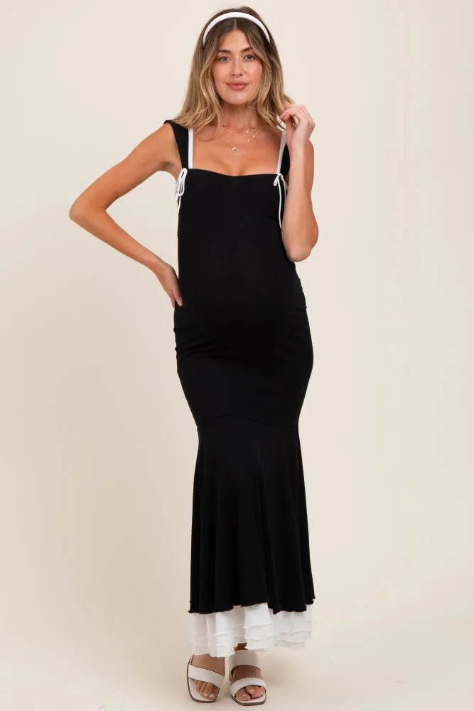 Black Knit Tie Detail Sleeveless Mermaid Maxi Maternity Dress sold by Pinkblush