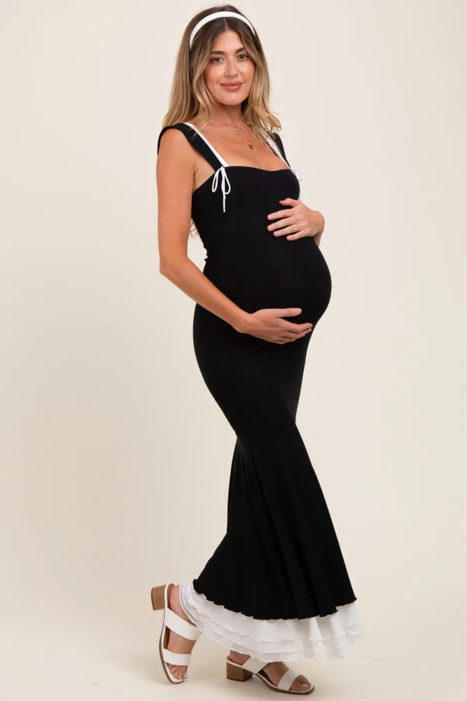 Black Knit Tie Detail Sleeveless Mermaid Maxi Maternity Dress sold by Pinkblush product image thumbnail 2