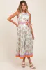Orange Floral Sleeveless Sash Tie Maternity Midi Dress sold by Pinkblush