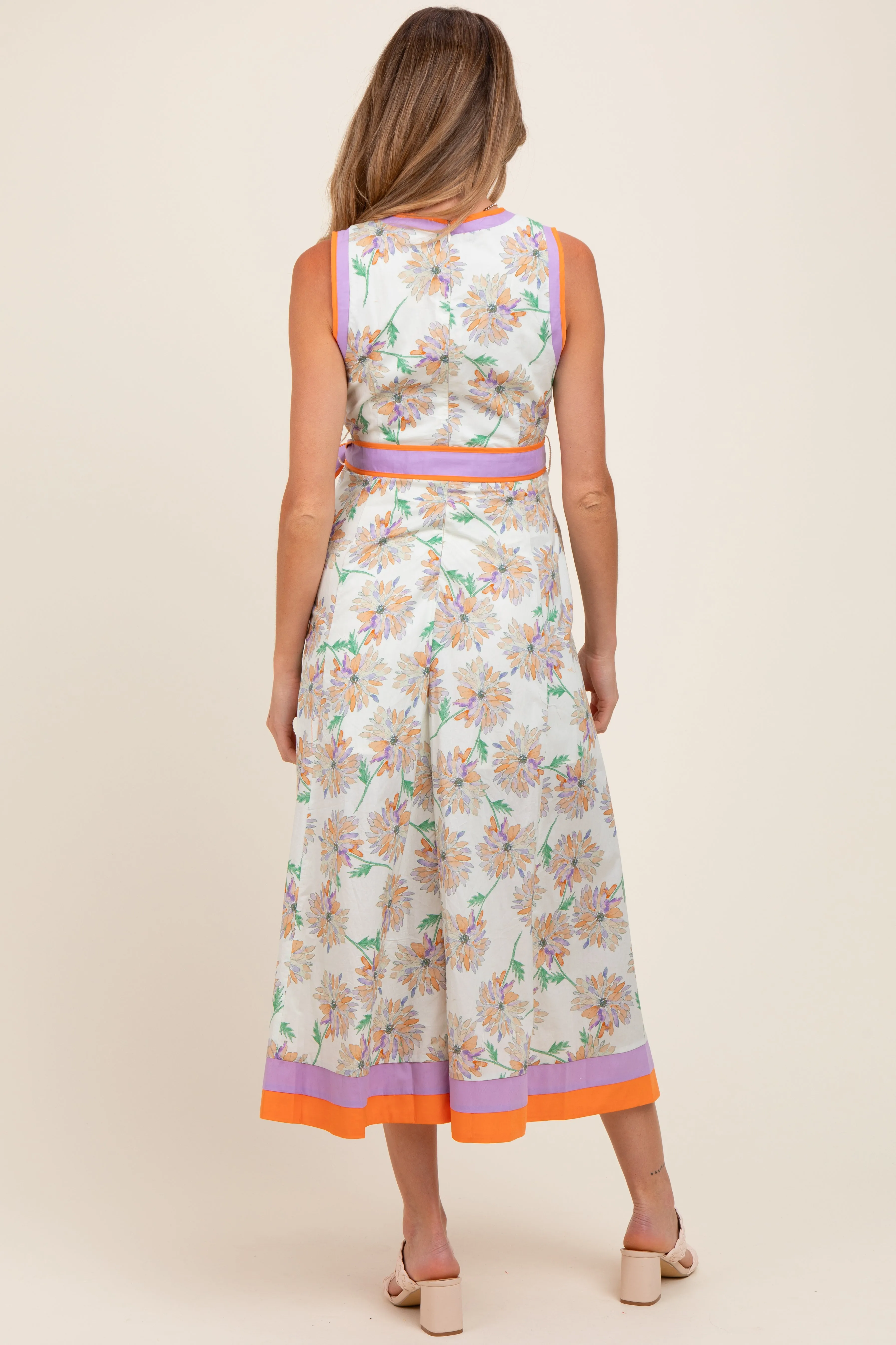 Orange Floral Sleeveless Sash Tie Maternity Midi Dress sold by Pinkblush product image thumbnail 3