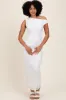 White Lace Asymmetrical Ruched Maxi Dress sold by Pinkblush
