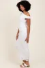 White Lace Asymmetrical Ruched Maxi Dress sold by Pinkblush