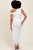 White Lace Asymmetrical Ruched Maxi Dress sold by Pinkblush