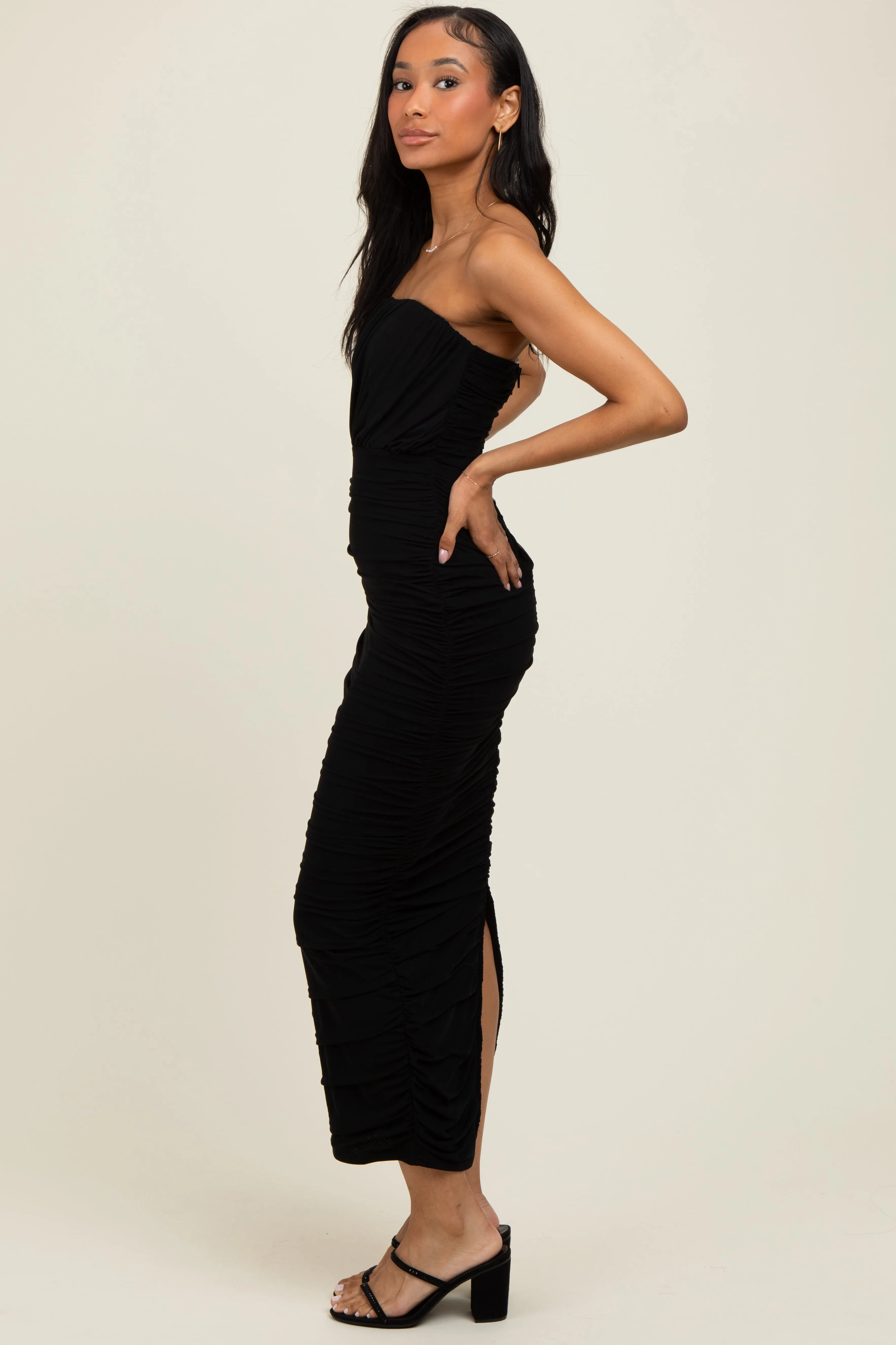 Black Mesh Strapless Ruched Maternity Dress sold by Pinkblush product image thumbnail 3