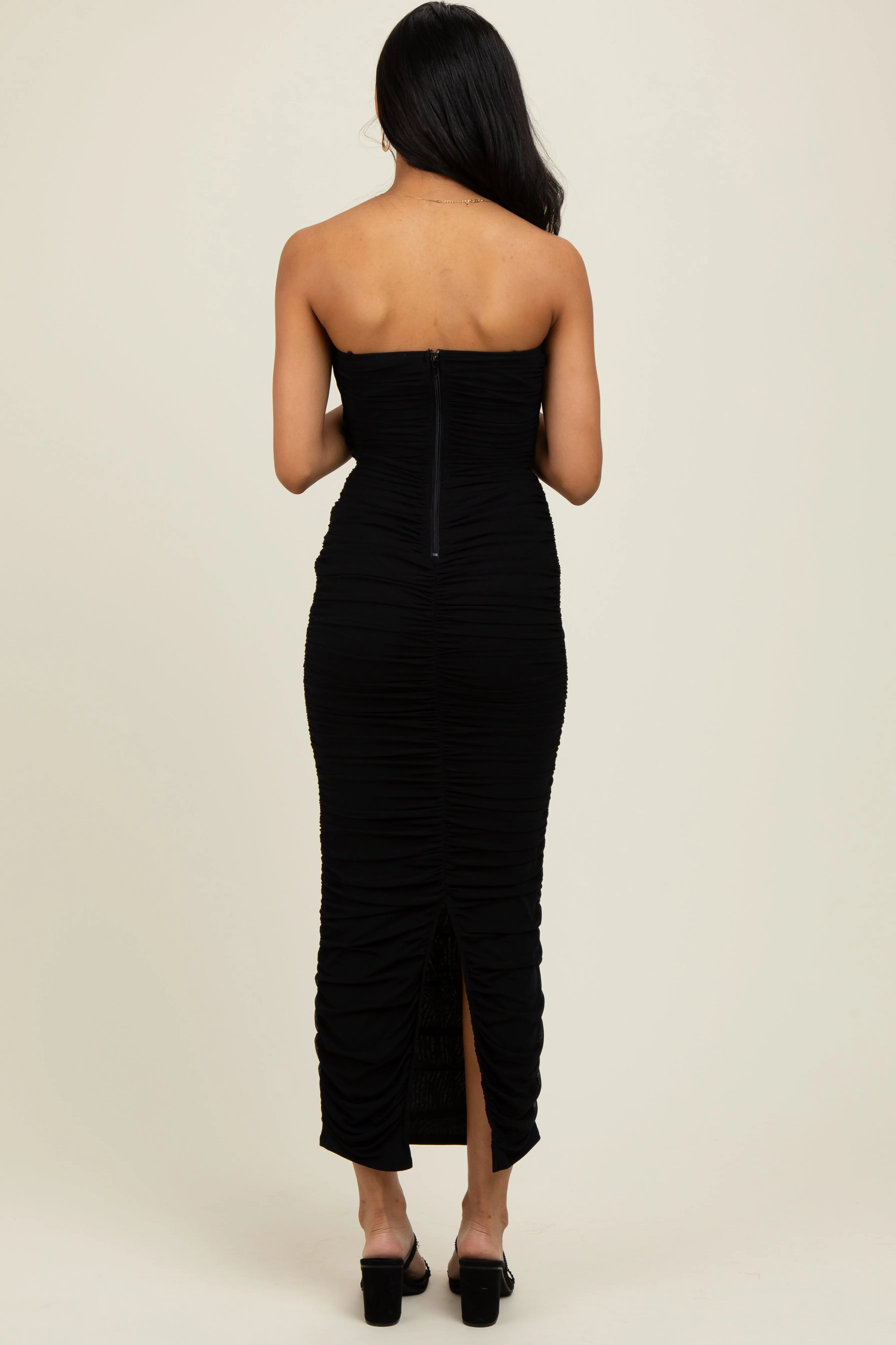 Black Mesh Strapless Ruched Maternity Dress sold by Pinkblush product image thumbnail 4