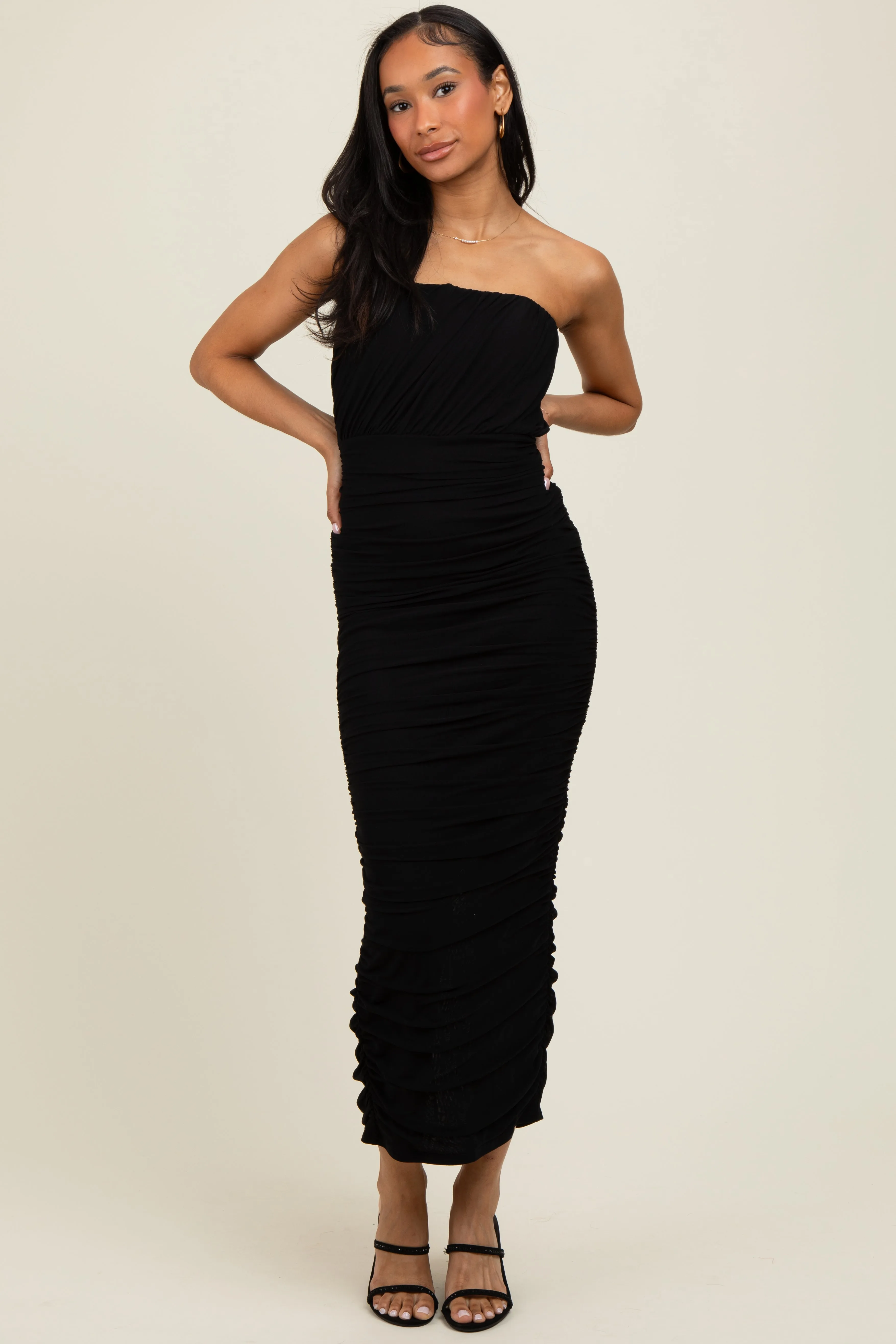Black Mesh Strapless Ruched Maternity Dress sold by Pinkblush product image thumbnail 2