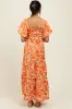 Orange Floral Smocked Puff Sleeve Maxi Dress sold by Pinkblush