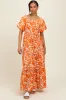 Orange Floral Smocked Puff Sleeve Maxi Dress sold by Pinkblush