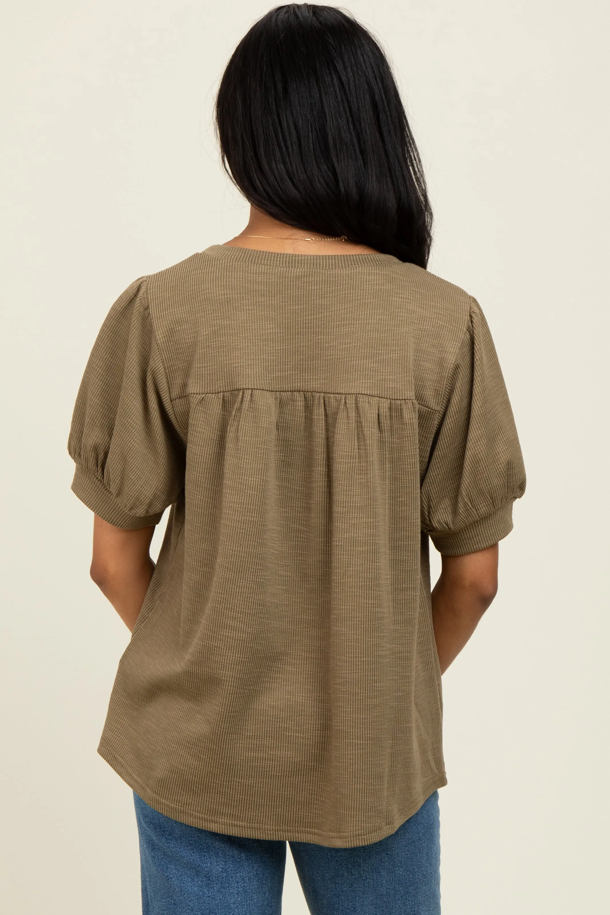 Olive Ribbed Puffed Sleeve Top sold by Pinkblush product image thumbnail 4