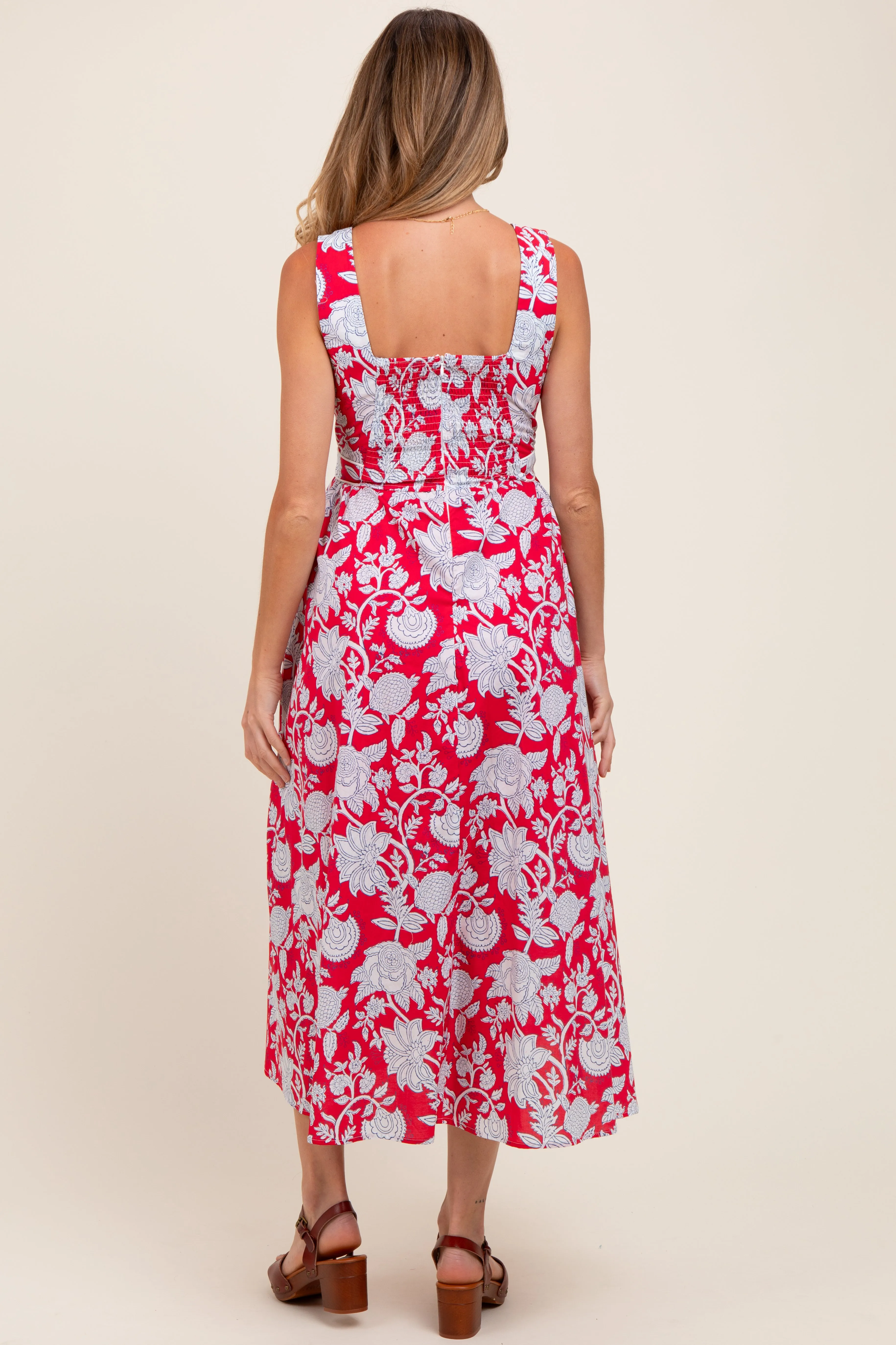 Red Floral Square Neck Sleeveless Maternity Midi Dress sold by Pinkblush product image thumbnail 3