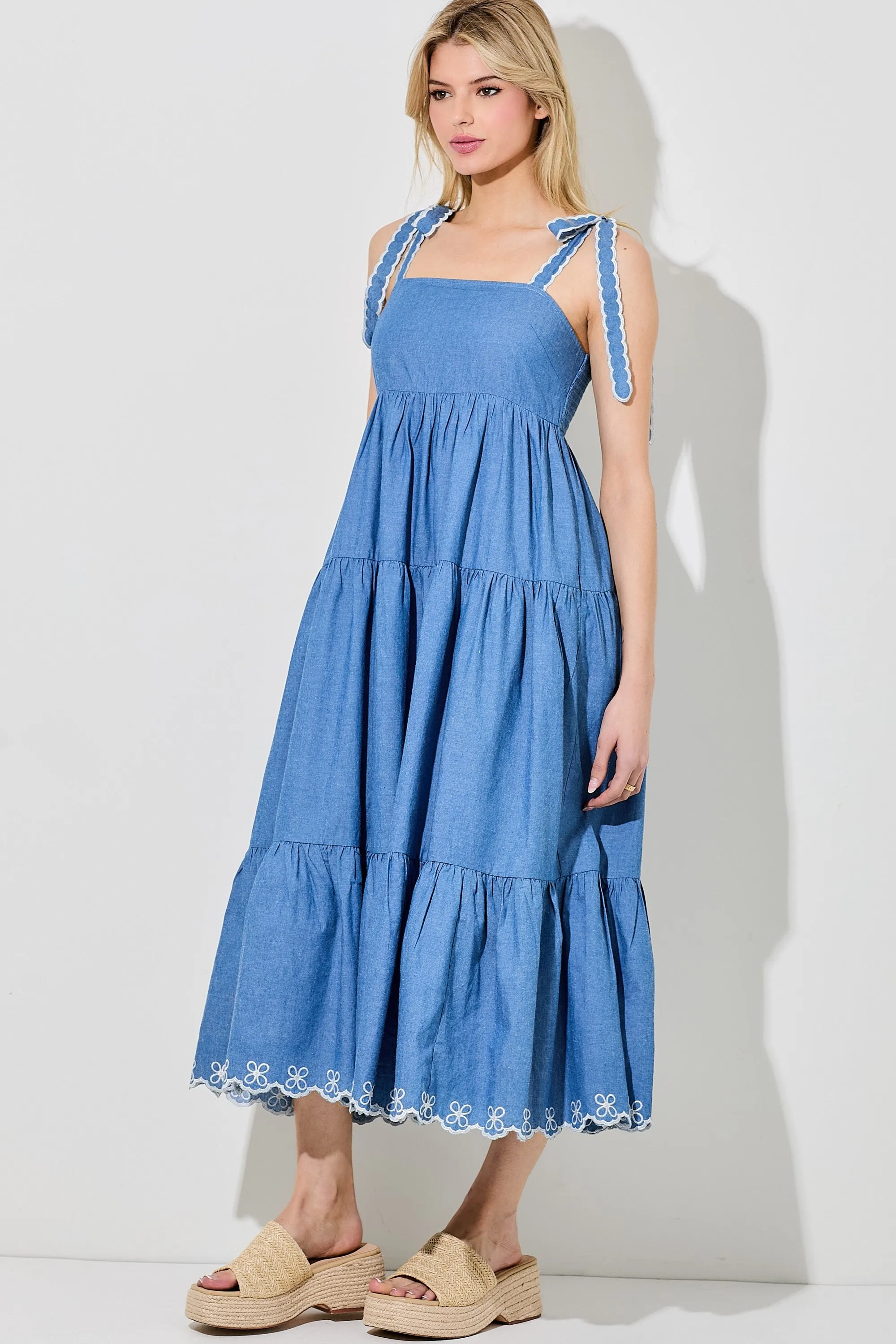 Denim Tiered Midi Dress sold by Pinkblush product image thumbnail 2