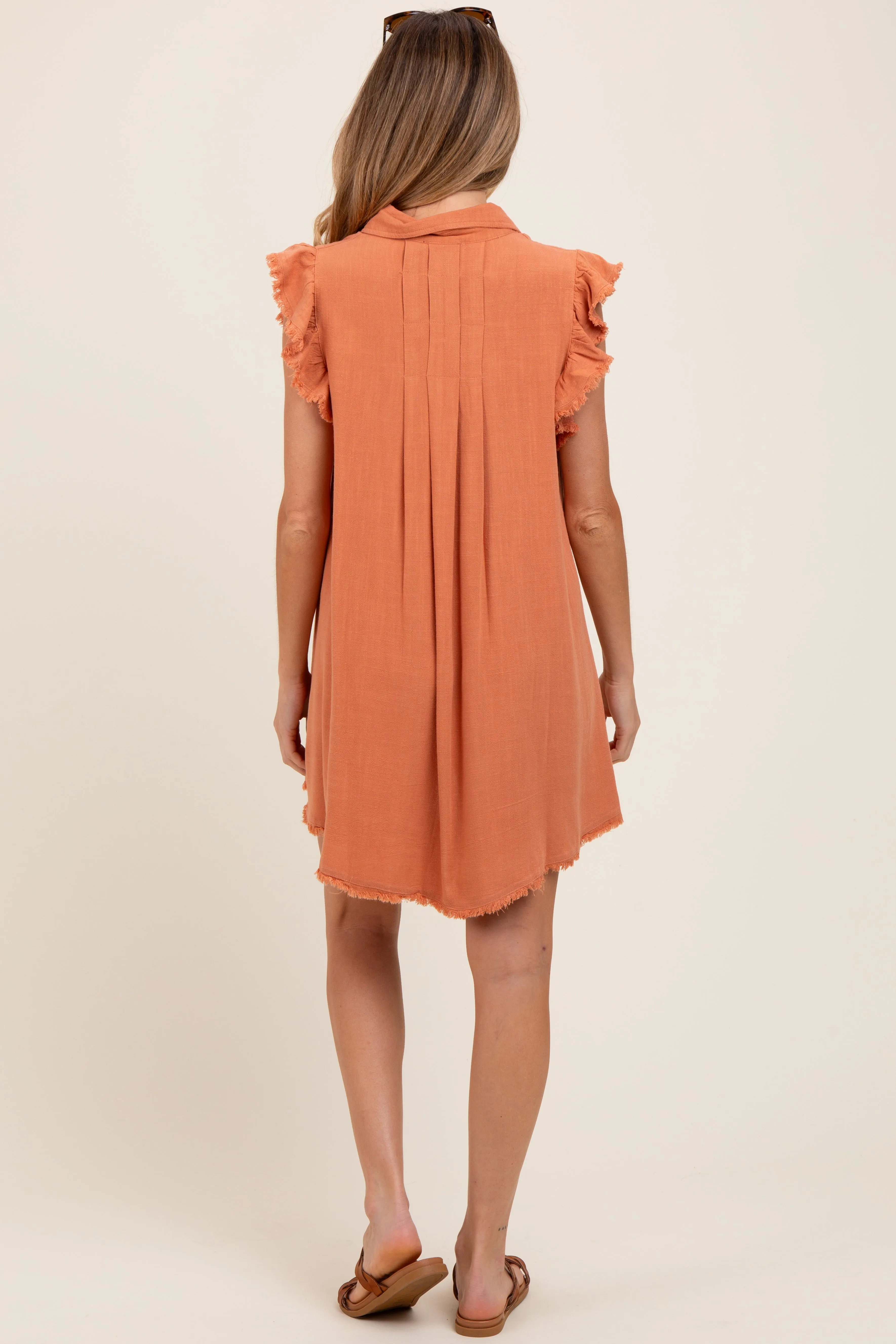 Peach Fringe Detail Ruffle Sleeve Maternity Shirt Dress sold by Pinkblush product image thumbnail 4
