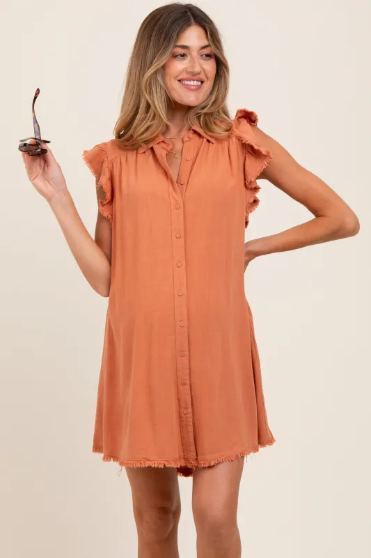 Peach Fringe Detail Ruffle Sleeve Maternity Shirt Dress sold by Pinkblush