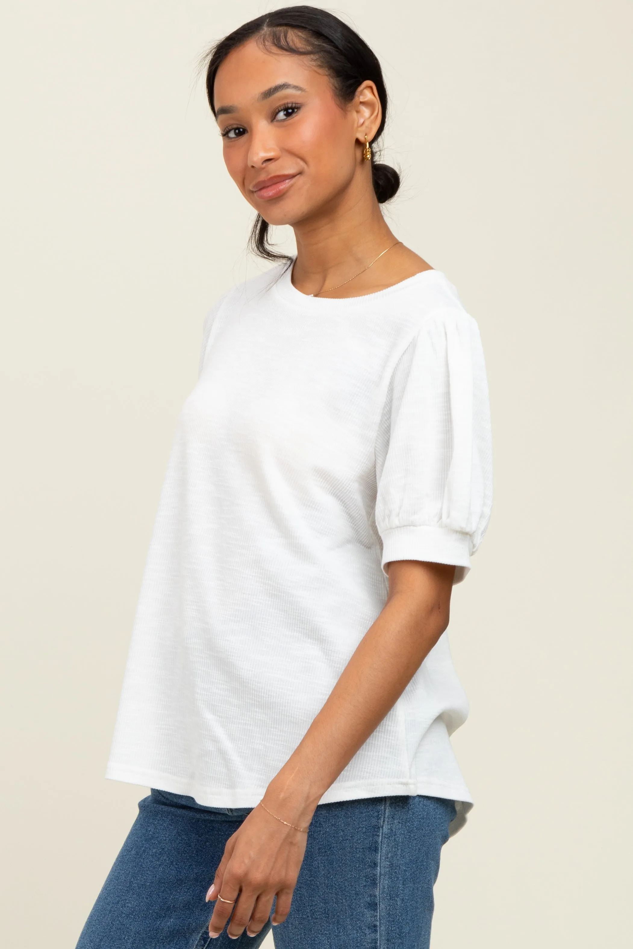 Ivory Ribbed Puffed Sleeve Top sold by Pinkblush product image thumbnail 3