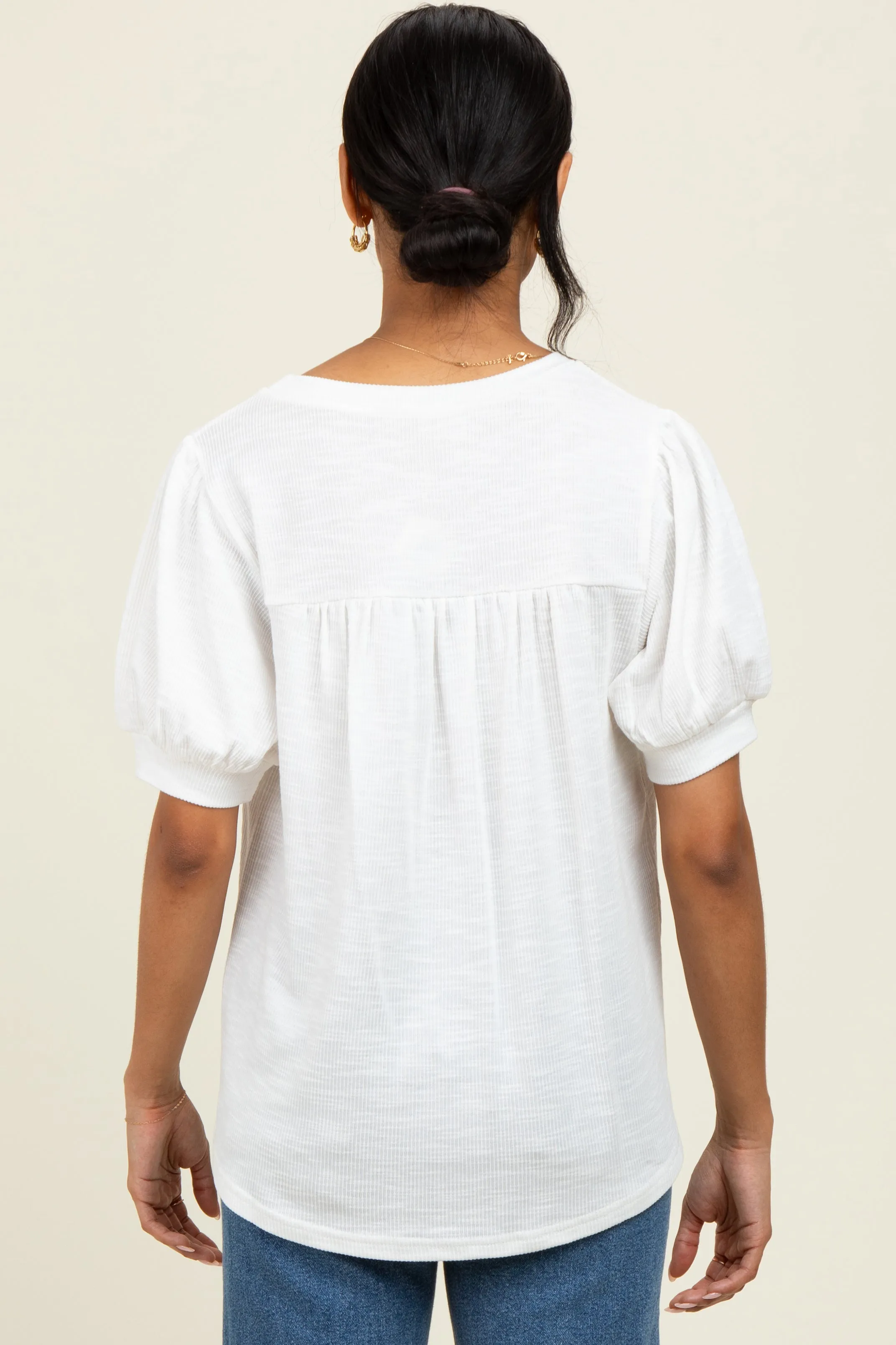 Ivory Ribbed Puffed Sleeve Top sold by Pinkblush product image thumbnail 4