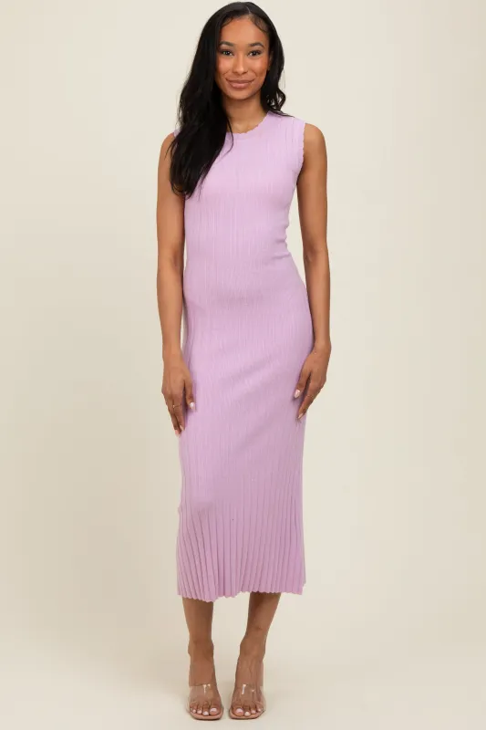 Light Pink Scalloped Ribbed Knit Sleeveless Midi Dress sold by Pinkblush