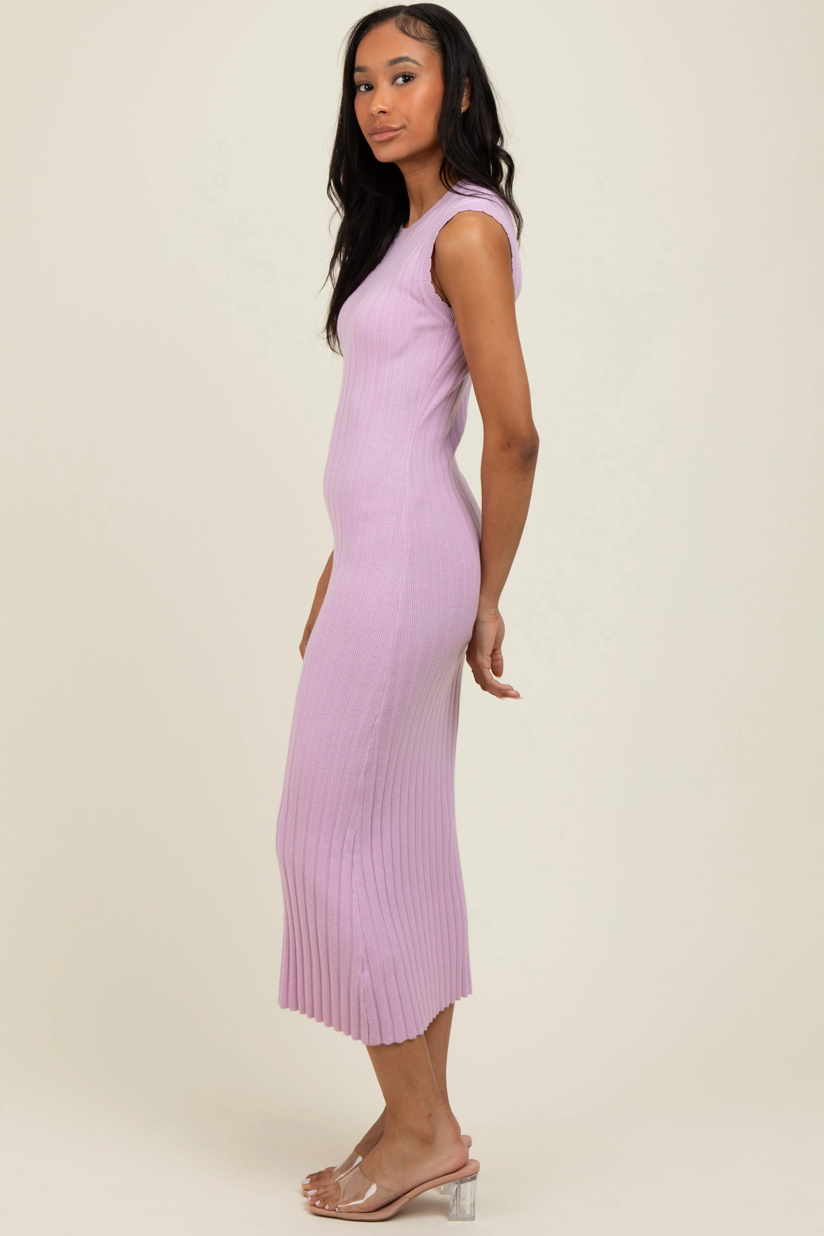 Light Pink Scalloped Ribbed Knit Sleeveless Midi Dress sold by Pinkblush product image thumbnail 3