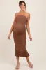 Mocha Mesh Strapless Ruched Maternity Maxi Dress sold by Pinkblush