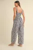 Navy Leaf Print Buckle Strap Wide Leg Jumpsuit sold by Pinkblush