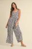 Navy Leaf Print Buckle Strap Wide Leg Jumpsuit sold by Pinkblush