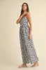 Navy Leaf Print Buckle Strap Wide Leg Jumpsuit sold by Pinkblush