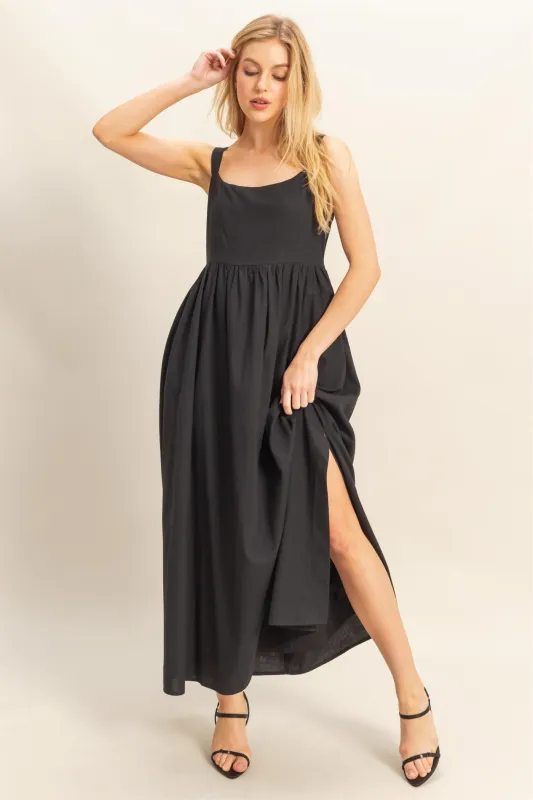Black Square Neck Fit And Flare Midi Dress sold by Pinkblush