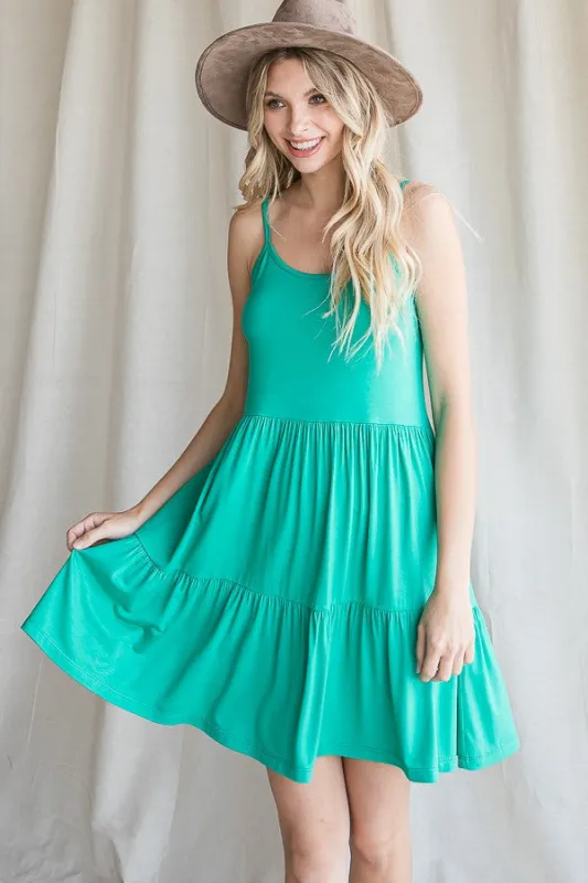 Emerald Green Tiered Tank Dress sold by Pinkblush