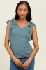 Teal Solid Ribbed Sleeveless Tie V-Neck Top sold by Pinkblush